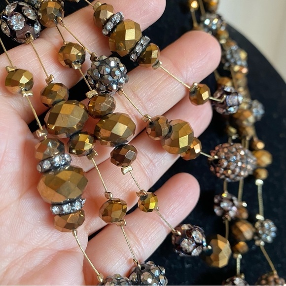 Beaded Necklace & Earring Set Faceted Glass Copper Gunmetal Layered Necklace - Picture 15 of 16